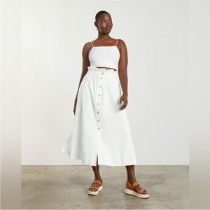 Everlane the easy button front maxi skirt cotton white pull on size SM new